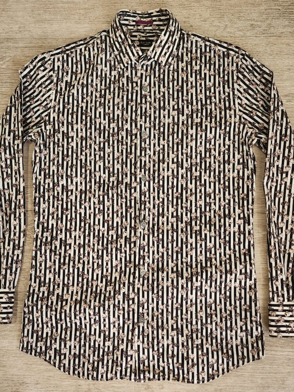 Paul Smith London Striped Long Sleeve Shirt Men's 15/38 Made In Italy Floral